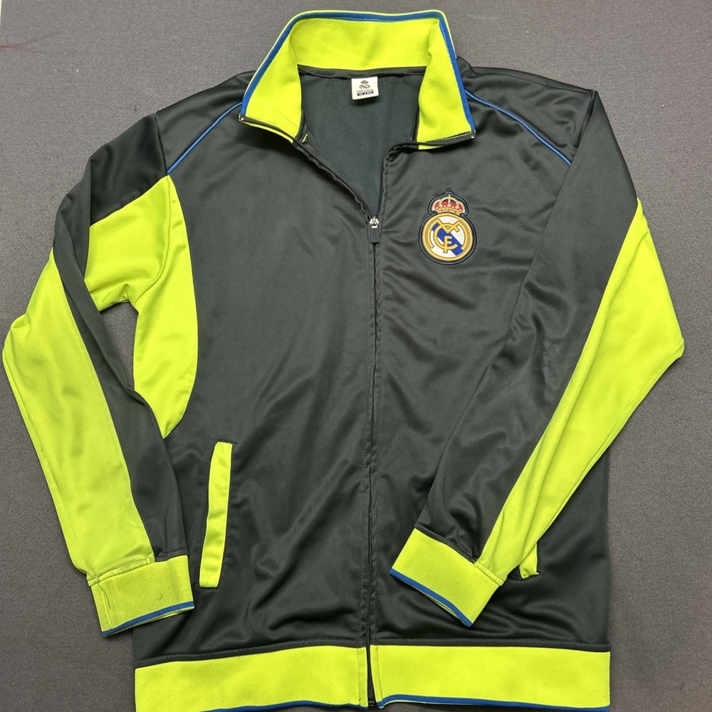 Real Madrid Official Track Jacket Classic Soccer Men XLarge Neon / Gray Full Zip